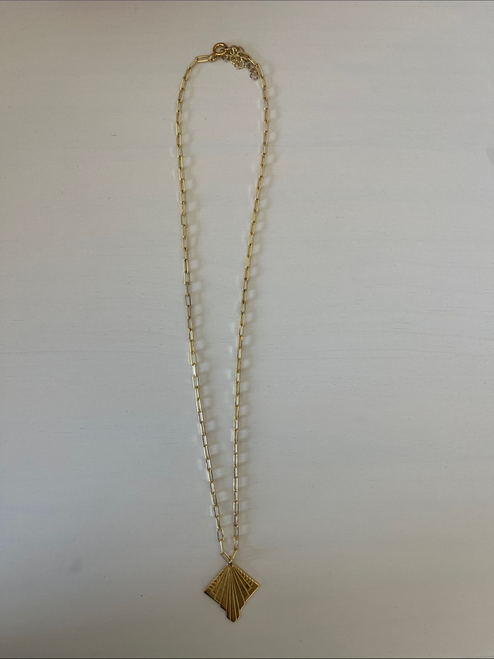 Gold Geometric Fan Pendant Necklace - Classic Gold Tone